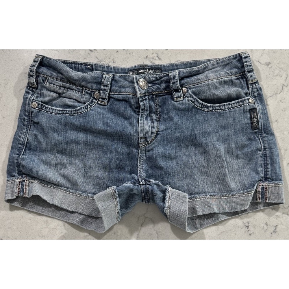 Silver Jeans Co Toni Shorts Womens 29 Blue Denim Cuffed 3.5" Inseam Stretch